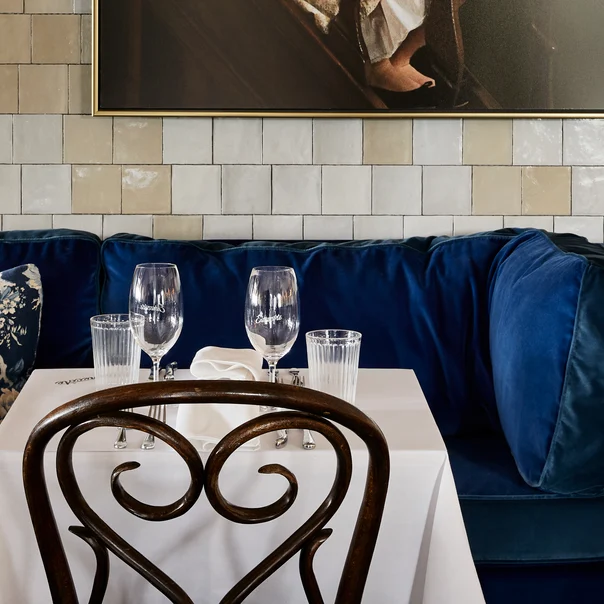 Banquette in Lux Velvet colour Blue by Zepel | Photograph: Lillie Thompson