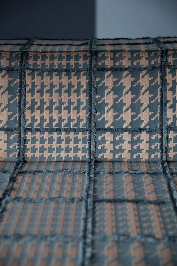 Photo of the fabric Binary K5254 03 in situ by Kirkby Design. Use for Curtains, Upholstery Light Duty, Accessory. Style of Geometric