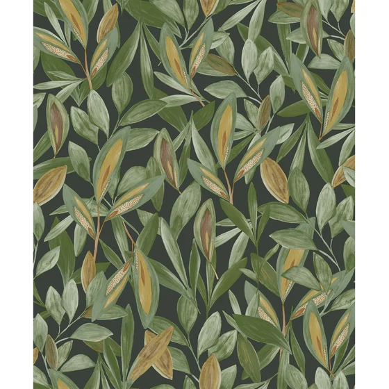 Photo of the fabric Hojas Wallpaper 8597 8597 75 28 swatch by Casadeco. Use for Wall Covering. Style of Floral And Botannical