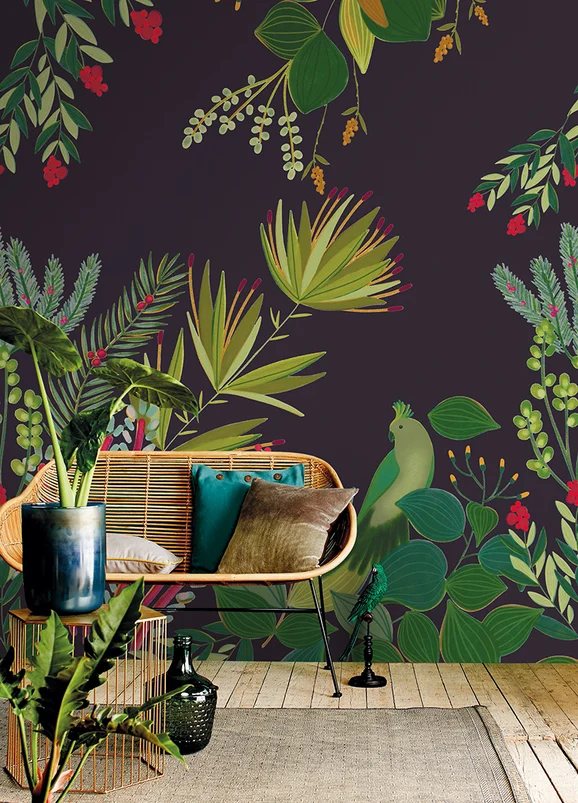 Photo of the fabric Cocka. Island Panel 10151 10151 91 38 in situ by Casadeco. Use for Wall Covering, Wall Panel/Mural