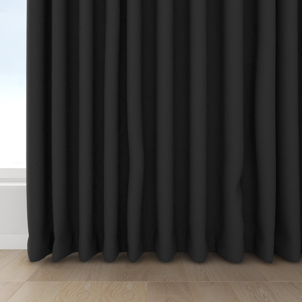 Photo of the fabric Satori Stonewash Onyx swatch by Mokum. Use for Curtains, Upholstery Light Duty, Accessory, Top of Bed. Style of Plain, Texture