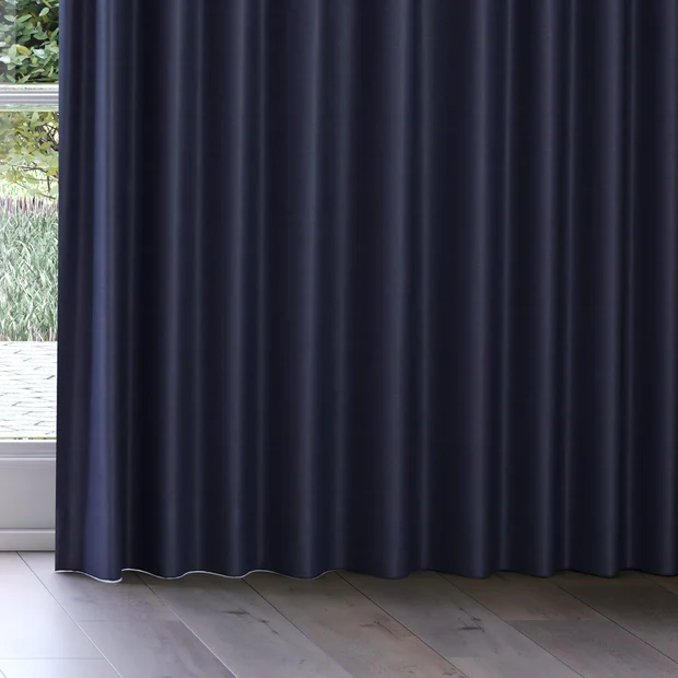 Photo of the fabric Luxe Marine swatch by James Dunlop Essentials. Use for Curtains, Accessory, Top of Bed. Style of Plain, Texture