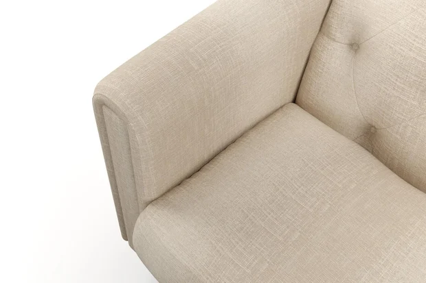 Photo of the fabric Maxime Sand swatch by James Dunlop. Use for Upholstery, Accessory. Style of Stripe, Texture