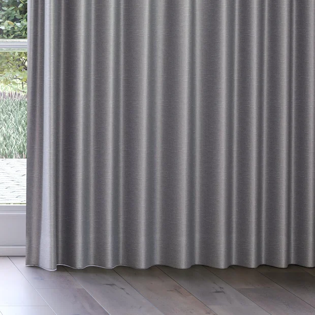 Photo of the fabric Stallion 2 Blackout Ash swatch by James Dunlop Essentials. Use for Curtains. Style of Plain, Texture