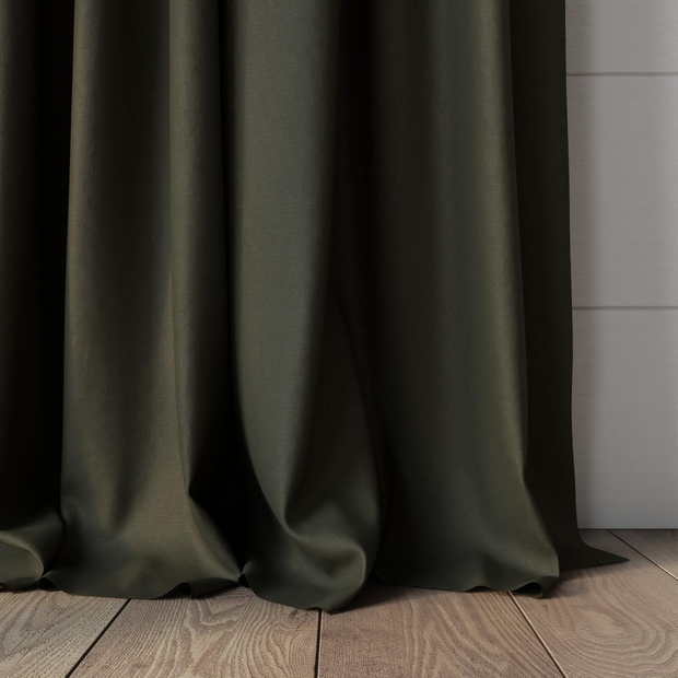 Photo of the fabric Satori Stonewash Moss swatch by Mokum. Use for Curtains, Upholstery Light Duty, Accessory, Top of Bed. Style of Plain, Texture