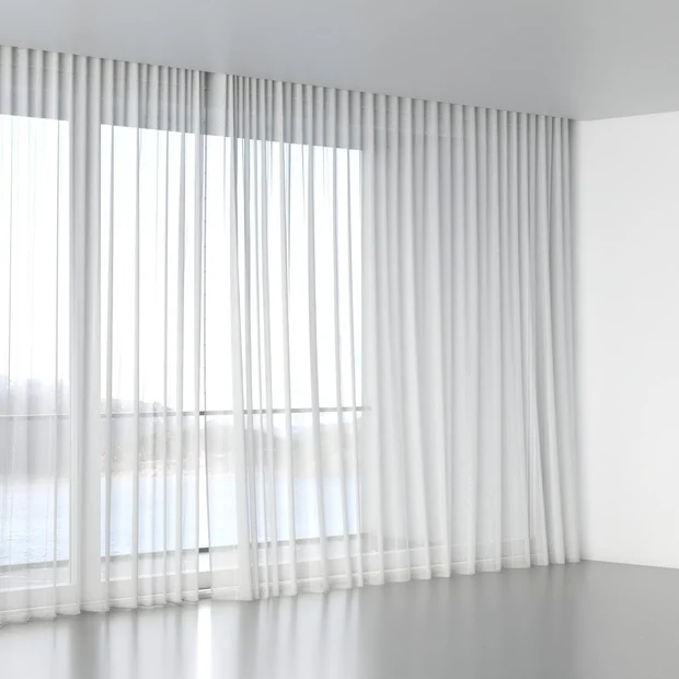 Photo of the fabric Longitude FR Ice swatch by James Dunlop Essentials. Use for Sheer Curtains. Style of Sheer, Stripe
