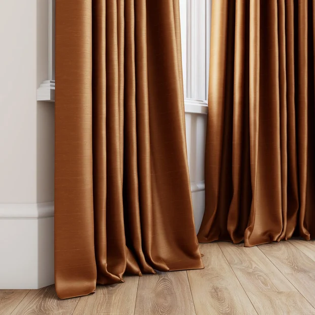 Photo of the fabric Luxe Nutmeg swatch by James Dunlop Essentials. Use for Curtains, Accessory, Top of Bed. Style of Plain, Texture