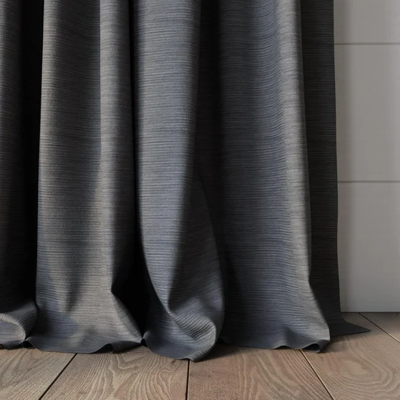 Photo of the fabric Borneo Uncoated Slate swatch by James Dunlop. Use for Curtains, Accessory, Top of Bed. Style of Stripe