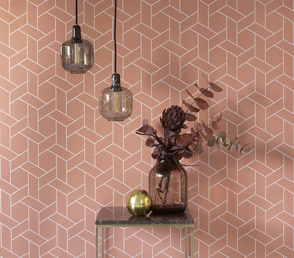 Photo of the fabric Focale Wallpaper 8203 8203 11 03 in situ by Casadeco. Use for Wall Covering. Style of Geometric