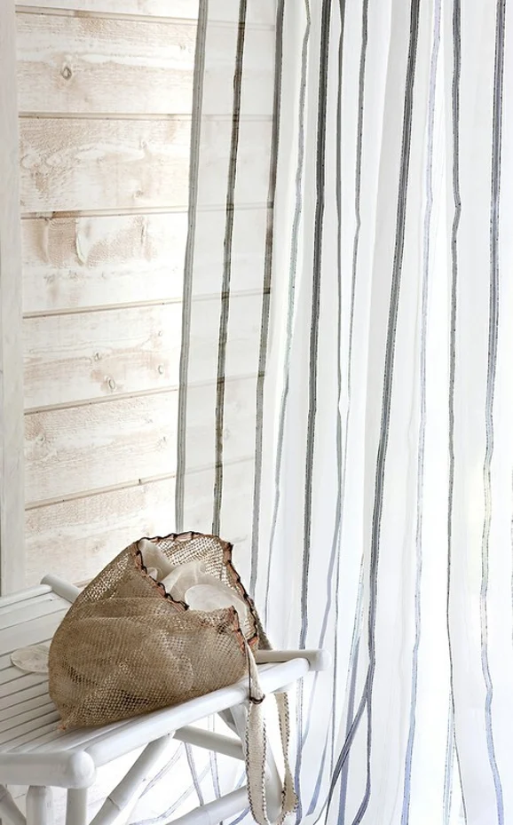 Photo of the fabric Nelson Pearl in situ by James Dunlop Essentials. Use for Sheer Curtains. Style of Sheer, Stripe
