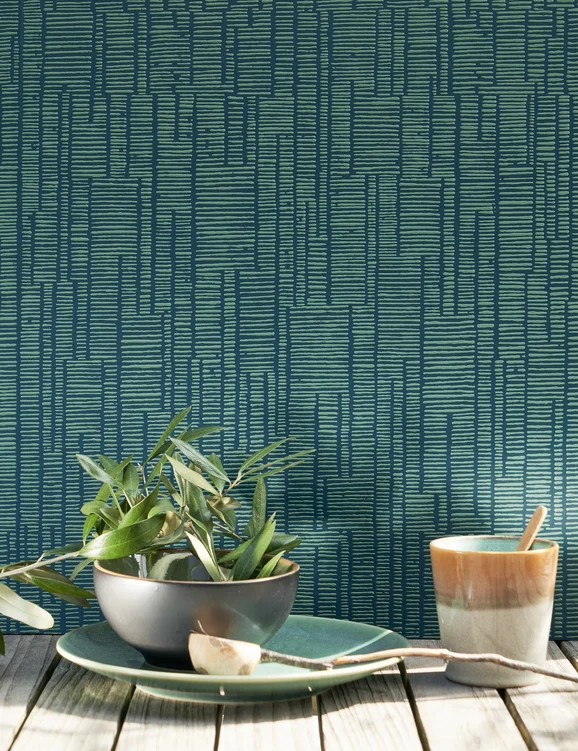 Photo of the fabric Capri Wallpaper 8744 8744 12 55 in situ by Casadeco. Use for Wall Covering. Style of Plain