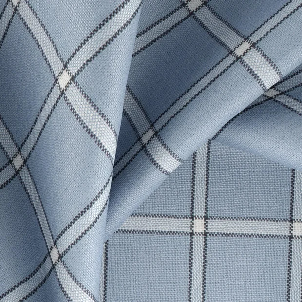 Photo of the fabric Southport Sky Blue swatch by Zepel. Use for Curtains, Upholstery, Accessory. Style of Checks, Taffeta