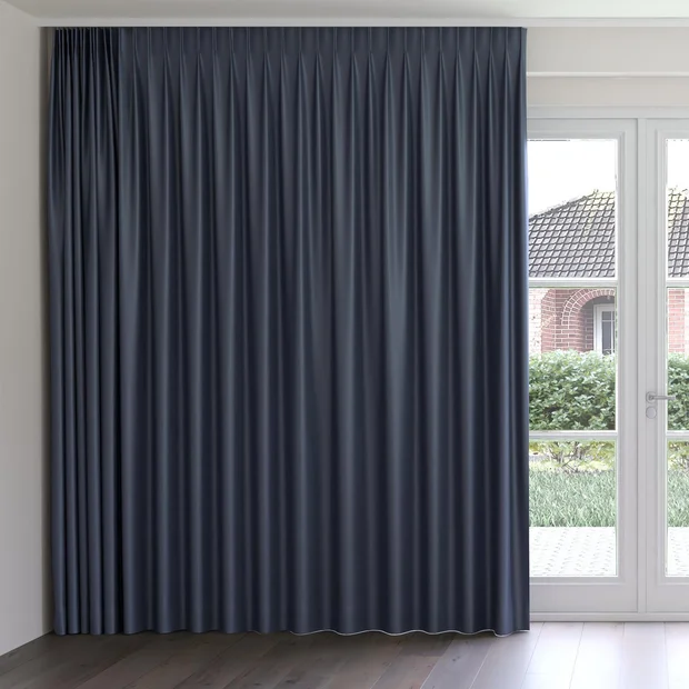 Photo of the fabric Kennedy II Blackout Midnight swatch by James Dunlop. Use for Curtains. Style of Plain, Texture