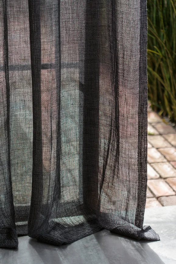 Photo of the fabric O'Keeffe Basalt in situ by Mokum. Use for Sheer Curtains. Style of Plain, Sheer