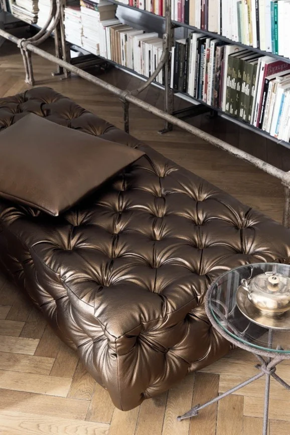 Photo of the fabric Tanning Metallic Plaza in situ by Zepel. Use for Upholstery, Accessory, Top of Bed. Style of Leather And Vinyl, Plain