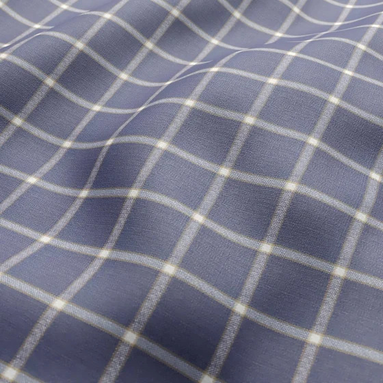 Photo of the fabric Southport Denim swatch by Zepel. Use for Curtains, Upholstery, Accessory. Style of Checks, Taffeta