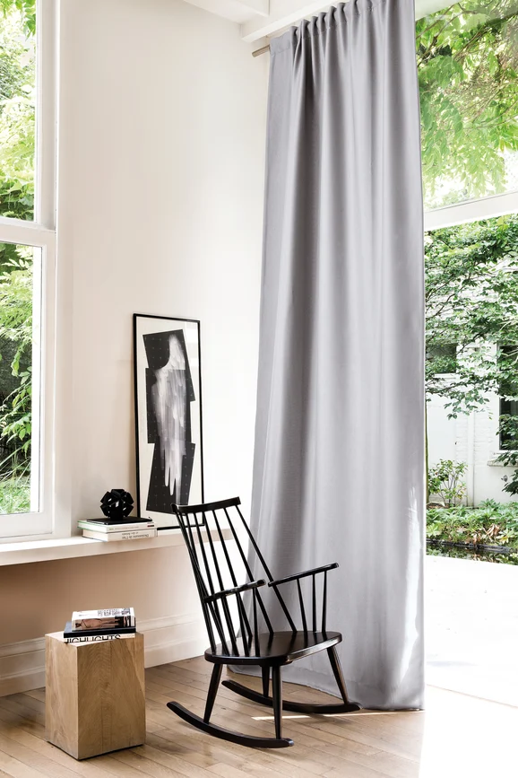 Photo of the fabric Quantum FR Navy in situ by Linings. Use for Curtains. Style of Dim Out