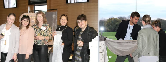 Left: Rachel Green, Samantha Henson, Anna Kouwenhoven Deavoll, Jill (JDT) and Andrea Ferrar (all from McKenzie &amp; Willis).Right:&nbsp;Owen Puylaert presents the new collection from&nbsp;Designs Of The Time&nbsp;to Sam and Jane Rennie (Inside Out Design).