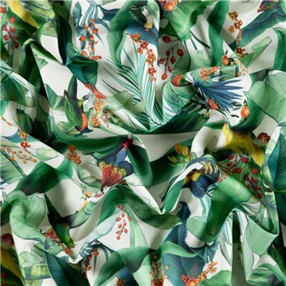 Photo of the fabric Zamiiflora Ivory swatch by Zepel. Use for Curtains, Upholstery, Accessory, Top of Bed. Style of Floral And Botannical, Print