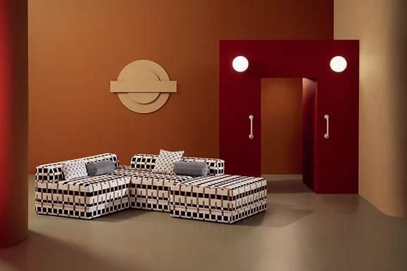 Photo of the fabric Northern FR Kb5218 03 in situ by Kirkby Design. Use for Upholstery, Accessory. Style of Geometric