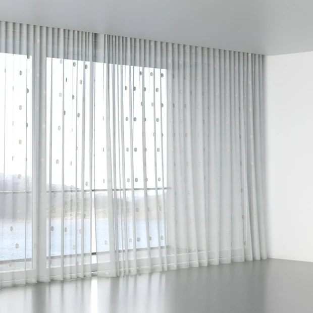 Photo of the fabric Gentle Dew swatch by James Dunlop. Use for Sheer Curtains. Style of Geometric, Sheer