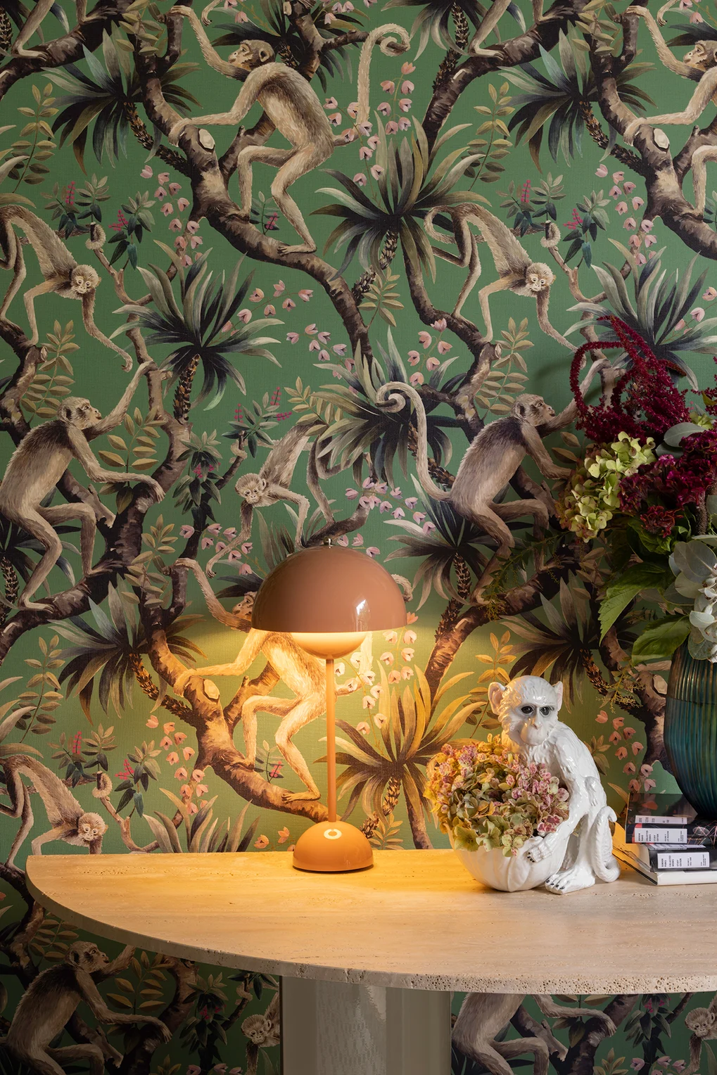 Monkey Business Wallpaper colour Ming Green by Catherine Martin by Mokum