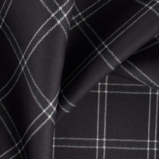 Photo of the fabric Southport Black swatch by Zepel. Use for Curtains, Upholstery, Accessory. Style of Checks, Taffeta