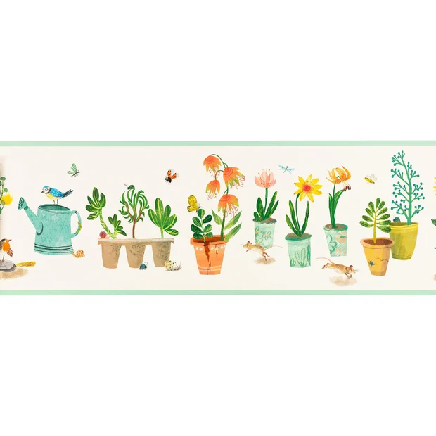 Photo of the fabric Garden Grow Wallpaper Border W637 01 swatch by Villa Nova. Use for Wall Covering. Style of Floral And Botannical, Uncoated Non-Woven