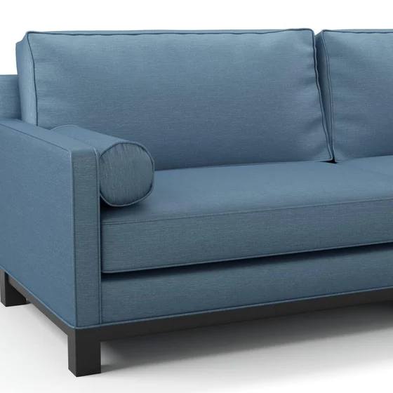 Photo of the fabric Provence Denim swatch by James Dunlop Essentials. Use for Curtains, Upholstery, Accessory, Top of Bed. Style of Plain, Texture