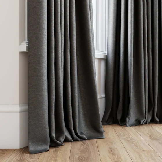 Photo of the fabric Eclipse FR Blackout Charcoal swatch by James Dunlop. Use for Curtains. Style of Blackout, Plain