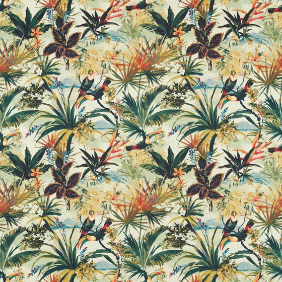 Photo of the fabric Toucan F1614 1 swatch by Clarke & Clarke. Use for Curtains, Upholstery, Accessory