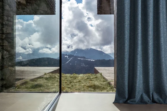 Photo of the fabric Benu Raw 2858 807 in situ by Fischbacher 1819. Use for Curtains, Upholstery, Accessory. Style of Plain