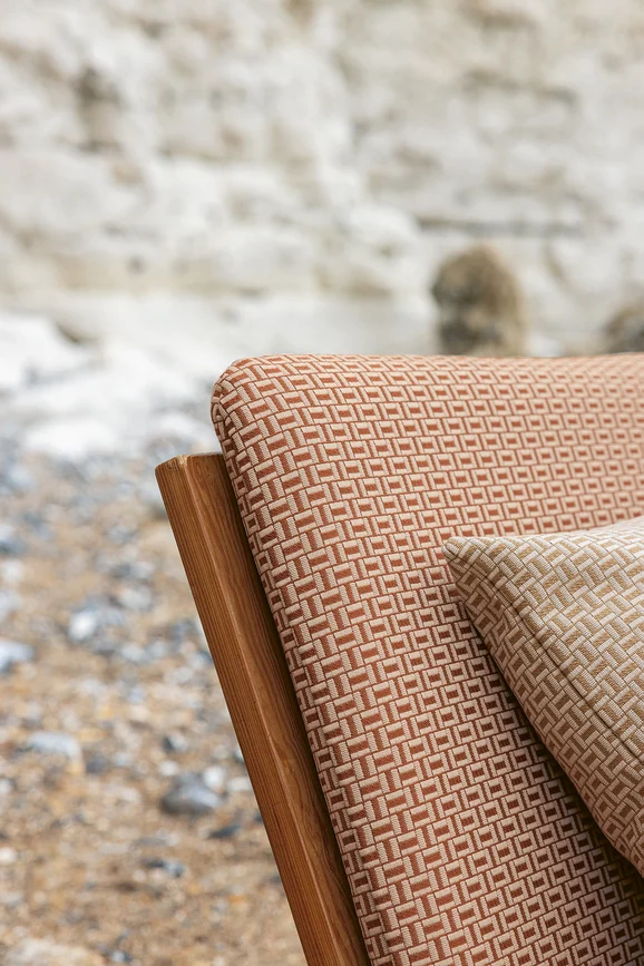 Photo of the fabric Stack K5264 02 in situ by Kirkby Design. Use for Upholstery, Accessory. Style of Geometric