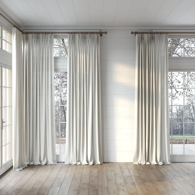 Photo of the fabric Envoy 2 Parchment 320cm swatch by James Dunlop Essentials. Use for Curtains, Accessory, Top of Bed. Style of Plain, Texture
