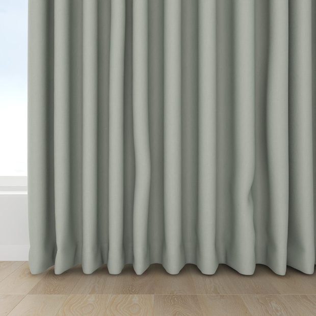 Photo of the fabric Satori Stonewash Willow swatch by Mokum. Use for Curtains, Upholstery Light Duty, Accessory, Top of Bed. Style of Plain, Texture