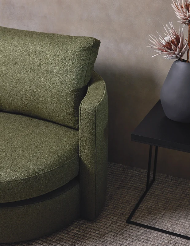 Photo of the fabric Alpine Slate in situ by James Dunlop. Use for Upholstery, Accessory. Style of Plain, Texture