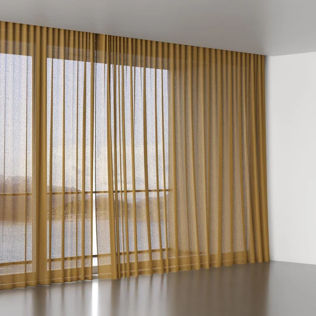 Photo of the fabric Laconia Air Ochre swatch by James Dunlop. Use for Sheer Curtains. Style of Plain, Sheer