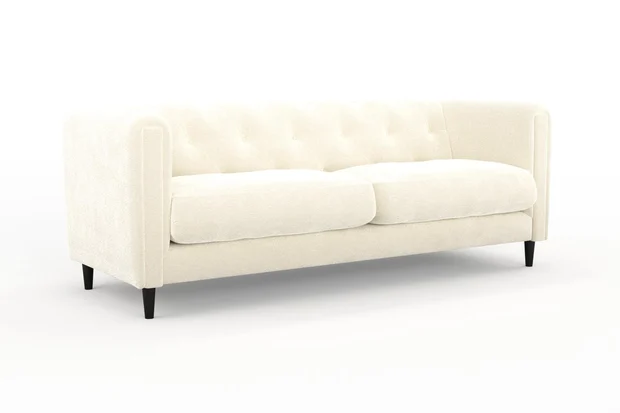 Photo of the fabric Snugly Ivory swatch by James Dunlop FibreGuard. Use for Upholstery, Accessory, Top of Bed. Style of Chenille, Plain