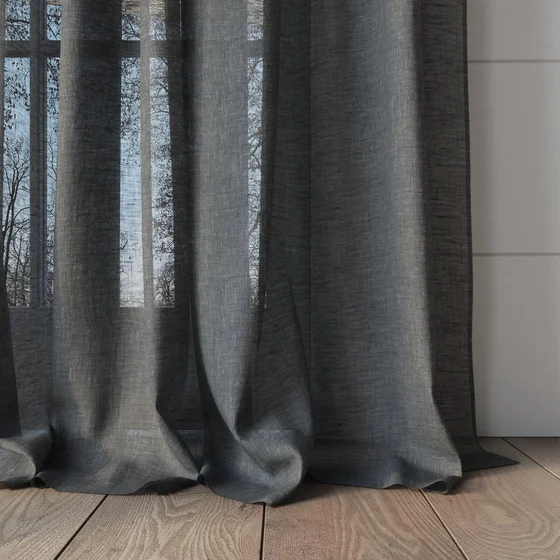 Photo of the fabric Lino Midnight swatch by Mokum. Use for Sheer Curtains. Style of Plain, Sheer
