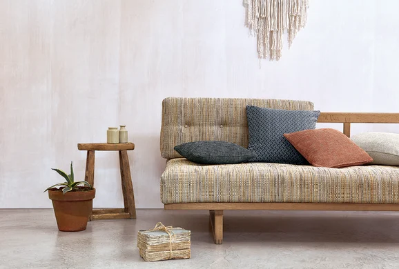 Photo of the fabric Kora V3300 08 in situ by Villa Nova. Use for Curtains, Upholstery, Accessory. Style of Plain, Texture