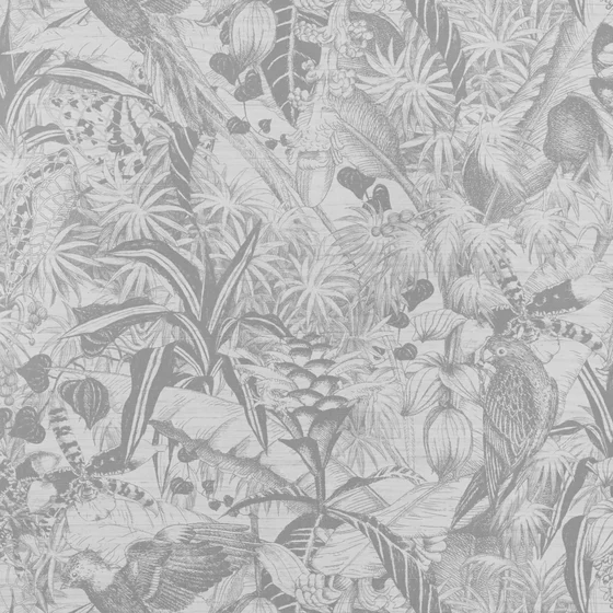 Photo of the fabric Kwazulu Wallpaper Wp0006 Wp0006.605 swatch by Fischbacher 1819. Use for Wall Covering. Style of Floral And Botannical, Print