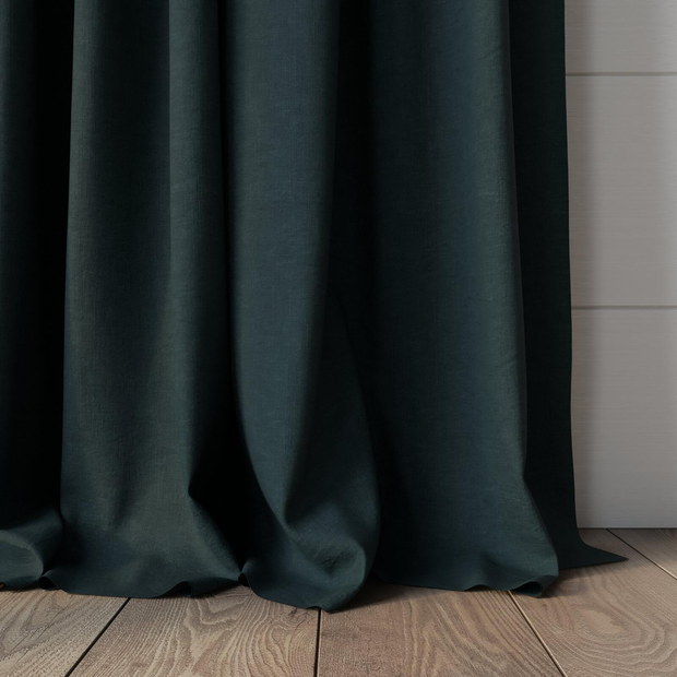Photo of the fabric Satori Stonewash Petrol swatch by Mokum. Use for Curtains, Upholstery Light Duty, Accessory, Top of Bed. Style of Plain, Texture