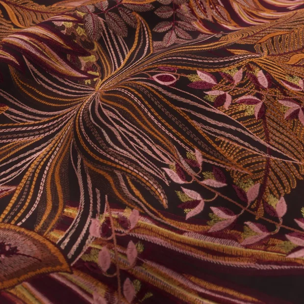 Photo of the fabric Jungle Room Muscat swatch by Catherine Martin by Mokum. Use for Curtains, Accessory. Style of Embroidery, Floral And Botannical