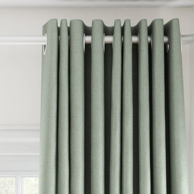 Photo of the fabric Trailblazer Duckegg swatch by James Dunlop FibreGuard. Use for Curtains, Upholstery, Accessory, Top of Bed. Style of Texture, Traditional