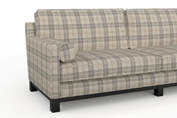 Photo of the fabric Jinda Natural swatch by James Dunlop. Use for Upholstery, Accessory, Top of Bed. Style of Checks, Texture