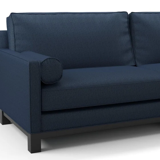 Photo of the fabric Trailblazer Navy swatch by James Dunlop FibreGuard. Use for Curtains, Upholstery, Accessory, Top of Bed. Style of Texture, Traditional
