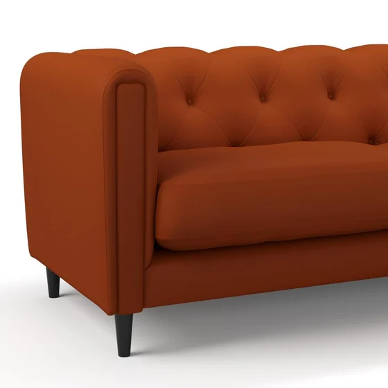 Photo of the fabric Vela Paprika swatch by James Dunlop FibreGuard. Use for Curtains, Upholstery, Accessory, Top of Bed. Style of Plain, Velvet