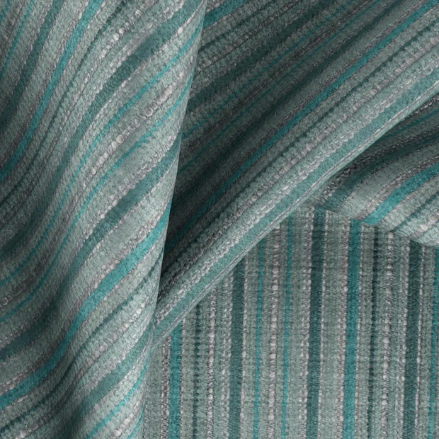 Photo of the fabric Oviedo Ocean swatch by Zepel FibreGuard. Use for Curtains, Upholstery, Accessory, Top of Bed. Style of Jacquard, Stripe