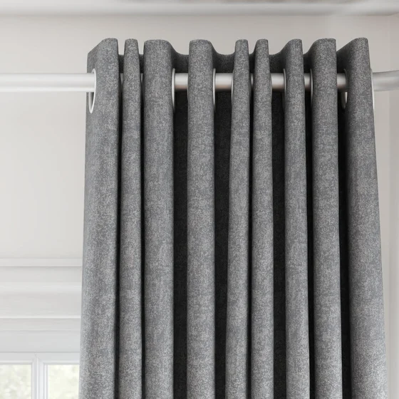Photo of the fabric Avalon FR Blackout Steel swatch by James Dunlop Essentials. Use for Curtains. Style of Plain, Texture