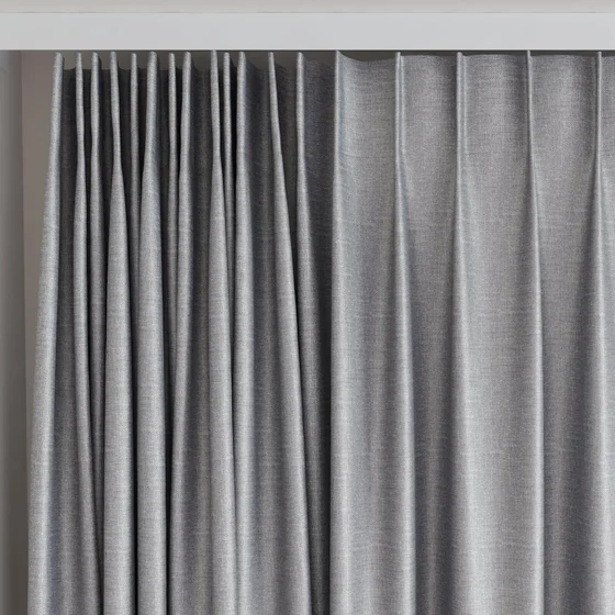Photo of the fabric Stallion 2 Blackout Ash swatch by James Dunlop Essentials. Use for Curtains. Style of Plain, Texture